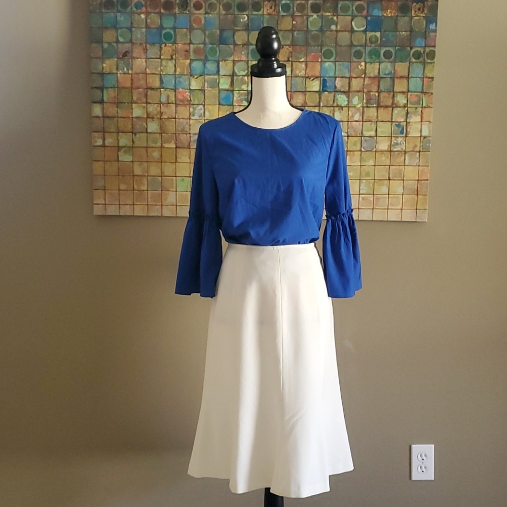 Flattering Cream Fit & Flare Skirt w/ Free Top